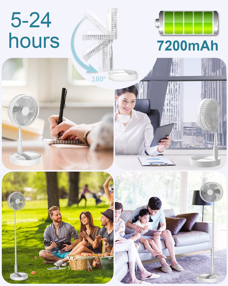 UN UNITEDTIME Desk and table fan, Foldable Fans Portable Travel Fan Battery Operated or USB Powered,Adjustable Height,My Foldaway fan with remote Control Timer 4 Speed Settings (White) White
