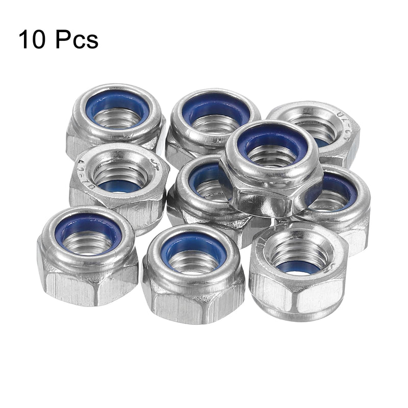 uxcell Left-Hand Lock Nuts, M8x1.25mm 304 Stainless Steel Thread Hex Nylon Insert Lock Nut for Assembling and Fastening, Silver 10pcs