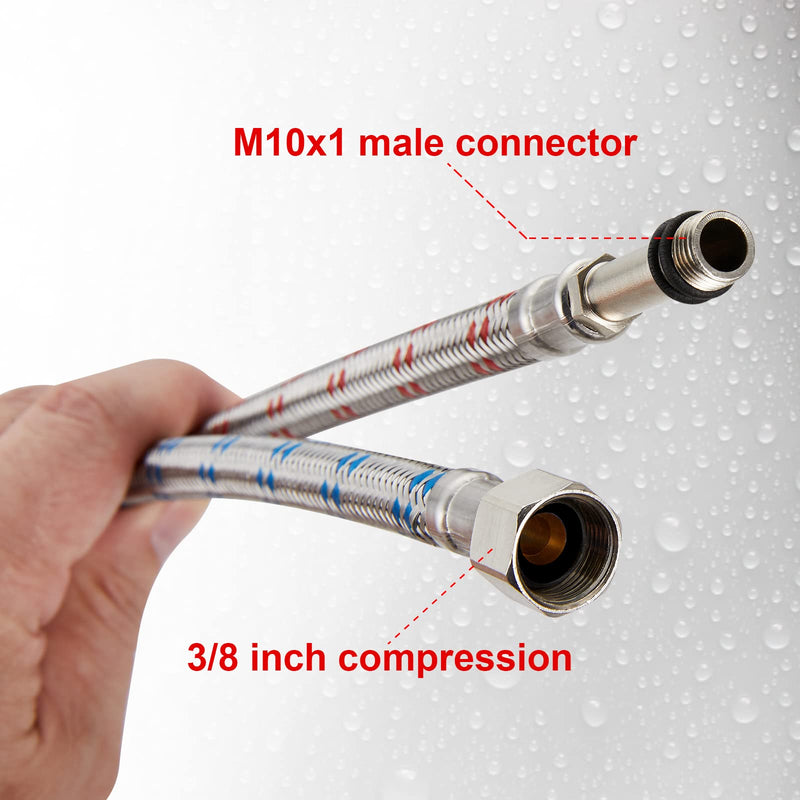 Midanya 32-Inch Long Faucet Connector, Braided Stainless Steel Supply Hose 3/8-Inch Female Compression Thread x M10 Male Connector, x 2 Pcs (1 Pair) 32 Inch