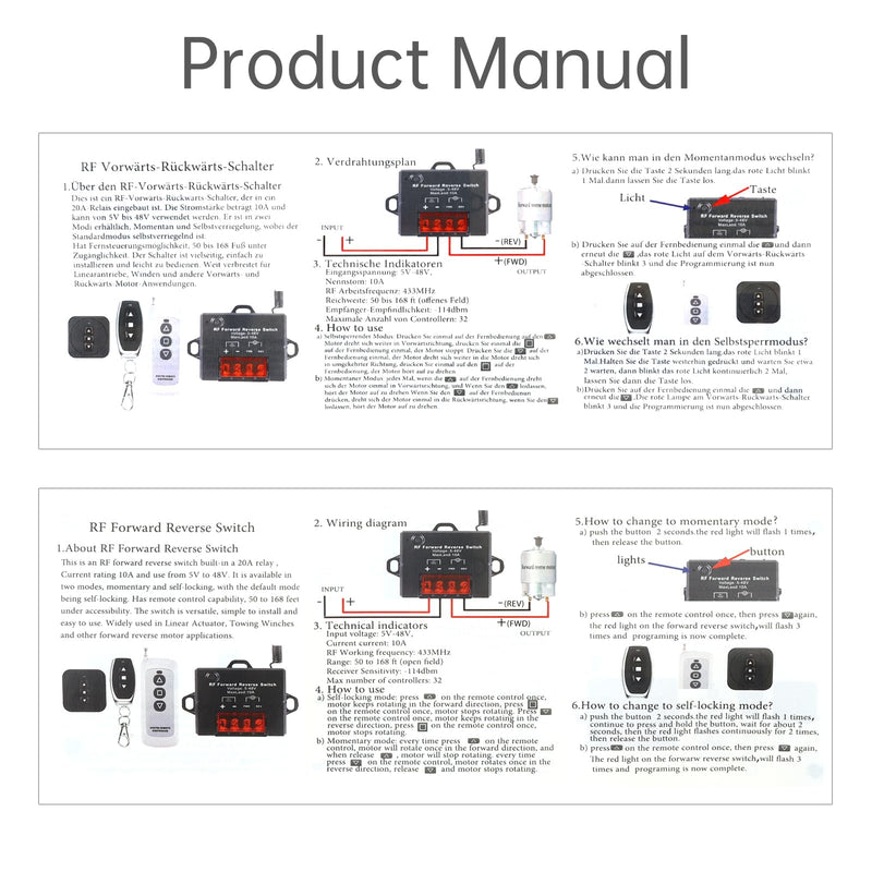 DC 5V-48V 10A Forward Reverse Remote Control Switch Linear Actuator Controller Winch Solenoid Relay Contactor, Forward Reverse Switch
