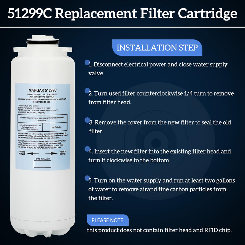 51299C Filter Replacement Compatible with Elkay, Replacement for EWF172 WaterSentry VII Filter Kit, 1500 Gallons, No Chip (1PC)