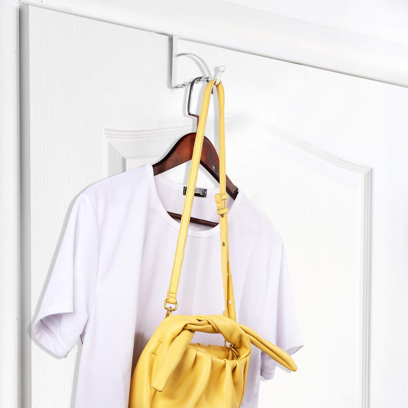 4 Pieces Over The Door Hooks Hanger Multi Hanging Storage Organizers Valet Hooks for Coats Clothes Hoodies Hats Scarves Purses Keys Bath Towels Robes and More(White) White