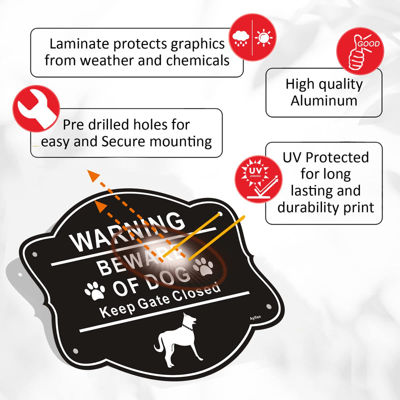 2 Pack Beware of Dog Signs for Fence,10 x 8 Inch Rust Free Aluminum Metal Yard Sign for Door or Gate, Fade Resistant, UV Protected, Weatherproof,Indoor and Outdoor Use,Easy Mounting black-beware of dog-2pack