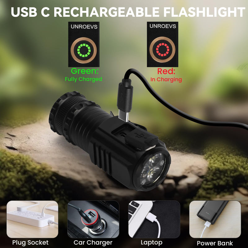 Mini Flashlight 2550 Lumens Rechargeable USB C Charging, Small Flashlights High Lumens 5 Modes, Pocket Flashlight with Clip, Magnetic Flashlight for EDC,Camping, Hiking,Emergency A