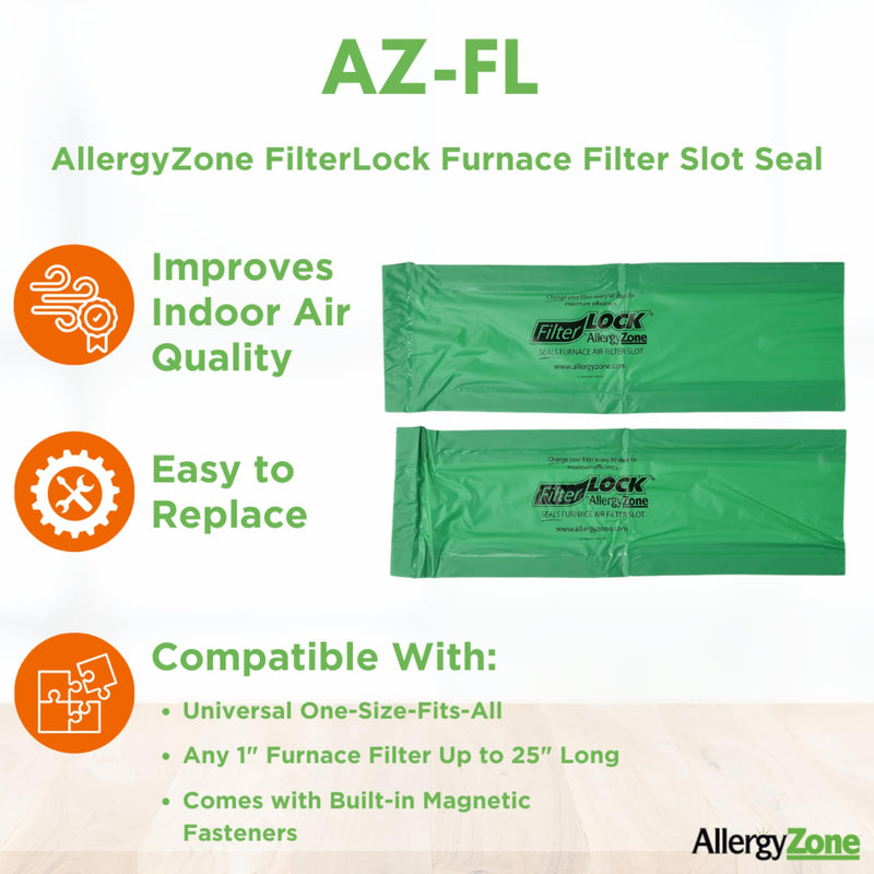 FilterLock Furnace Filter Slot Seal – Magnetic Seal Cover for Any 1” Furnace Filter, Up To 25” Long, Reduce HVAC Air Leaks, Green