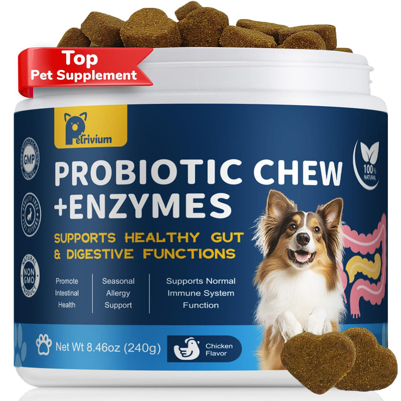 Probiotics for Dogs Supports Digestive Health, Natural Probiotic Supplement with Digestive Enzymes and Prebiotic, Probiotic Chews for Dogs Gut Health, Relieve Diarrhea, Itchy Skin, Enhance Immunity