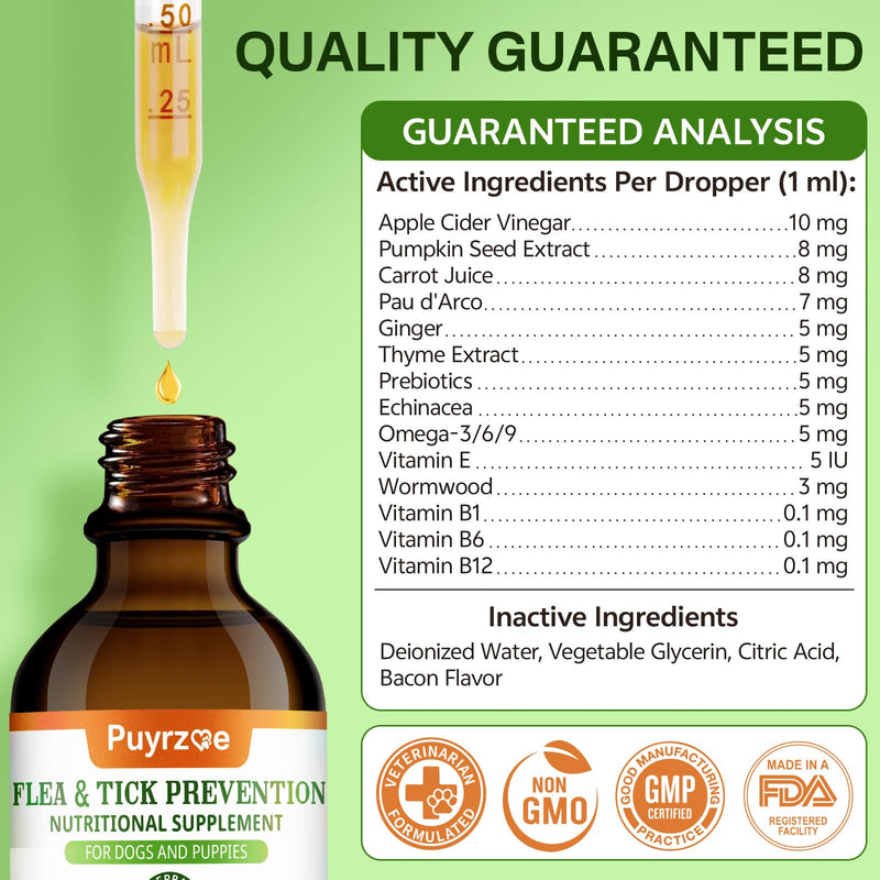 Puyrzoe Dog Flea Treatment Drops, Natural Oral Flea and Tick Prevention for Dogs with Pumpkin Seed, Echinacea, Omega-3/6/9- Support Immunity, Healthy Skin & Coat, Digestion & Overall Wellness