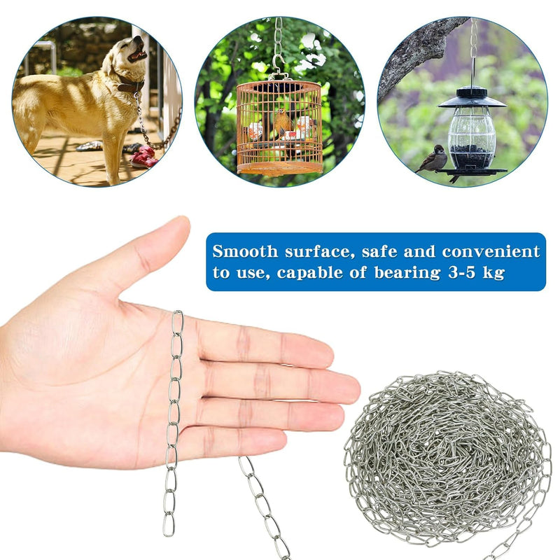 2Pack Jack Chain with Spool, 60Ft Totally Galvaniz Iron Hanging Chain, Metal Link Chain for Hanging Plants, Bird Feeders, Overhead Lights, Silver