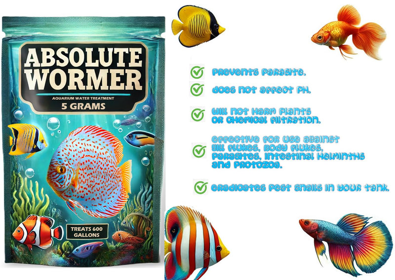 Freshwater and Saltwater Fish Powder Medication. with parasites and Flukes. (5G - Treats 600 GALLONS) 5 GRAMS