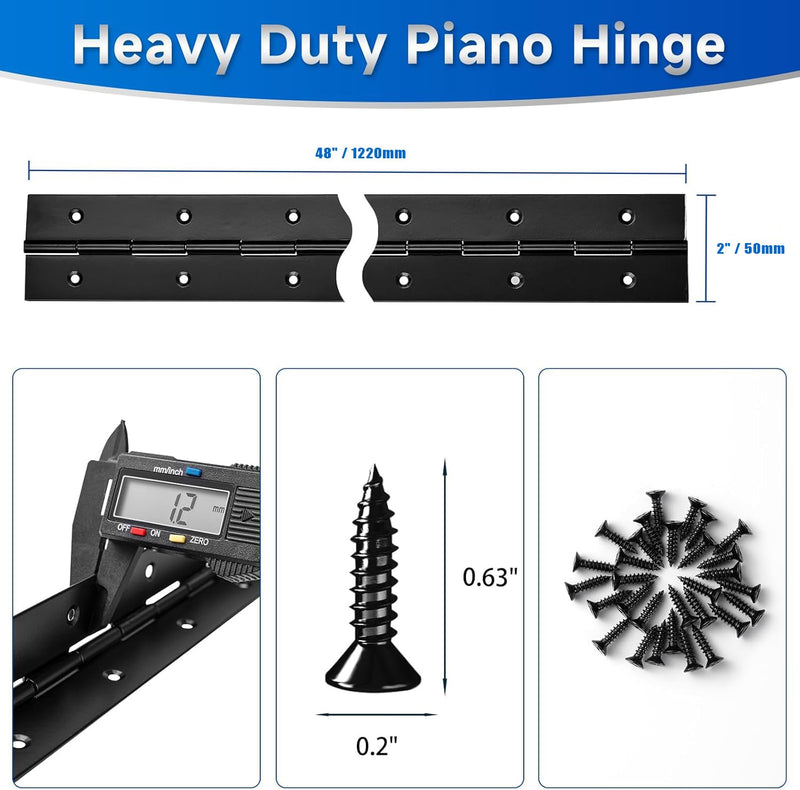 2Pack Black Piano Hinge 48 Inch x 2 Inch Open Width 48" x 2"