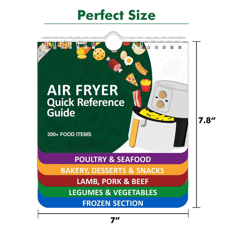 𝑶𝒗𝒆𝒓 200 𝑭𝒐𝒐𝒅𝒔 Air Fryer Cheat Sheet Magnets Cooking Guide Booklet, Air Fryer Cooking Guide Magnetic Cookbook, Air Fryer Magnetic Cheat Sheet Set(Air Fryer Accessories) Green