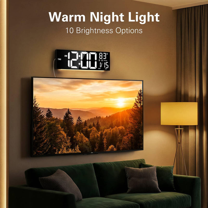 JALL 16.15 inch Large Digital Wall Clock, RGB Lights with Remote Control, Dual Alarms with Big LED Display, Auto DST, C° / F° Temperature for Classroom, Birthday Gift, Senior Black 16 inches