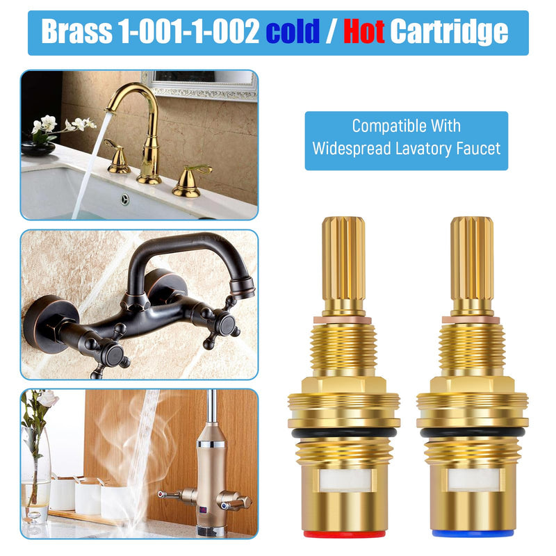 Brass 1-001 & Brass 1-002 Ceramic Valve Cartridge Set, Replacement Hot Widespread Cartridge and Cold Widespread Faucet Cartridge Replacement Brass 1-001 & 1-002