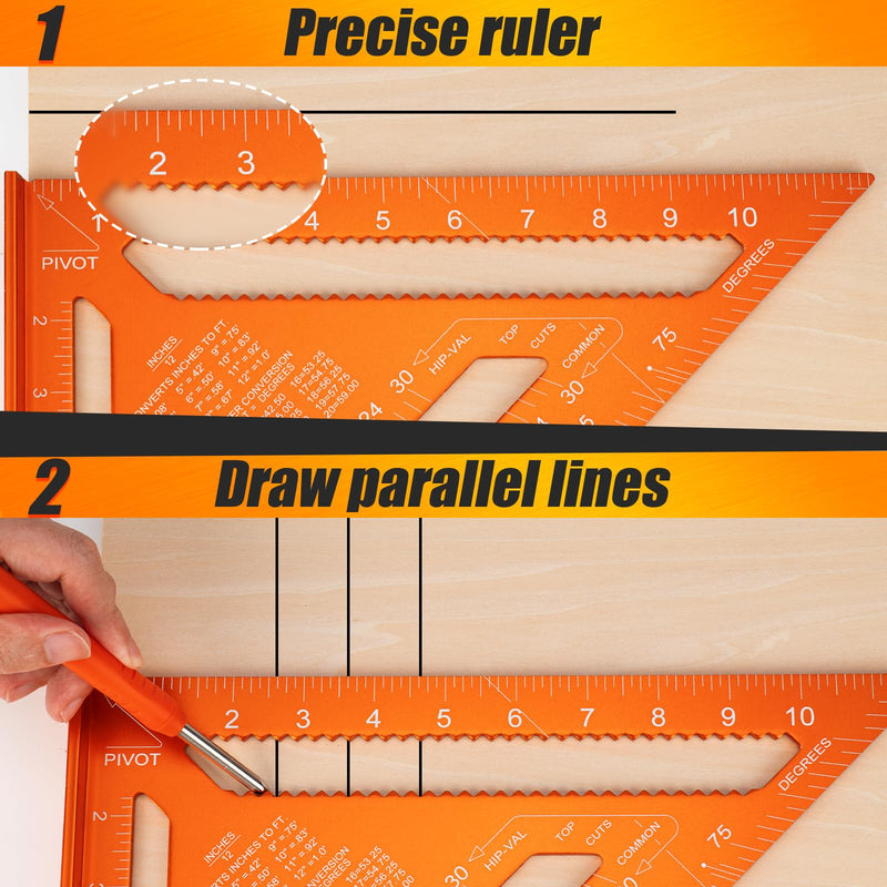 Carpenter Square 12 Inch, Rafter Square for Angle Drawing Measuring Ruler, Framing Square Tool Aluminum for Woodworking, Carpentry Orange