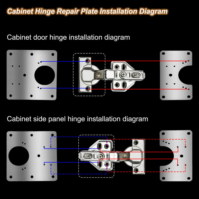 6 PCS Cabinet Hinge Repair Plate, Hinges Repair Fixing Plates, Stainless Steel Hinge Repair Board, Kitchen Cupboard Door Hinge Repair Brackets Kit, Hinge Fixing Plate Bracket Kit with Mounting Screw