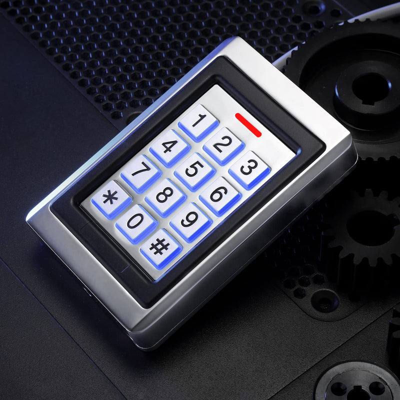 Door Access Control System, Stand Alone Password Door Keypad + 5PCS ID Keyfobs, Support 2000 Users, Wiegand 26, Garage Door/Gate Opener, Weatherproof, Backlight, Zinc Alloy Metal Case
