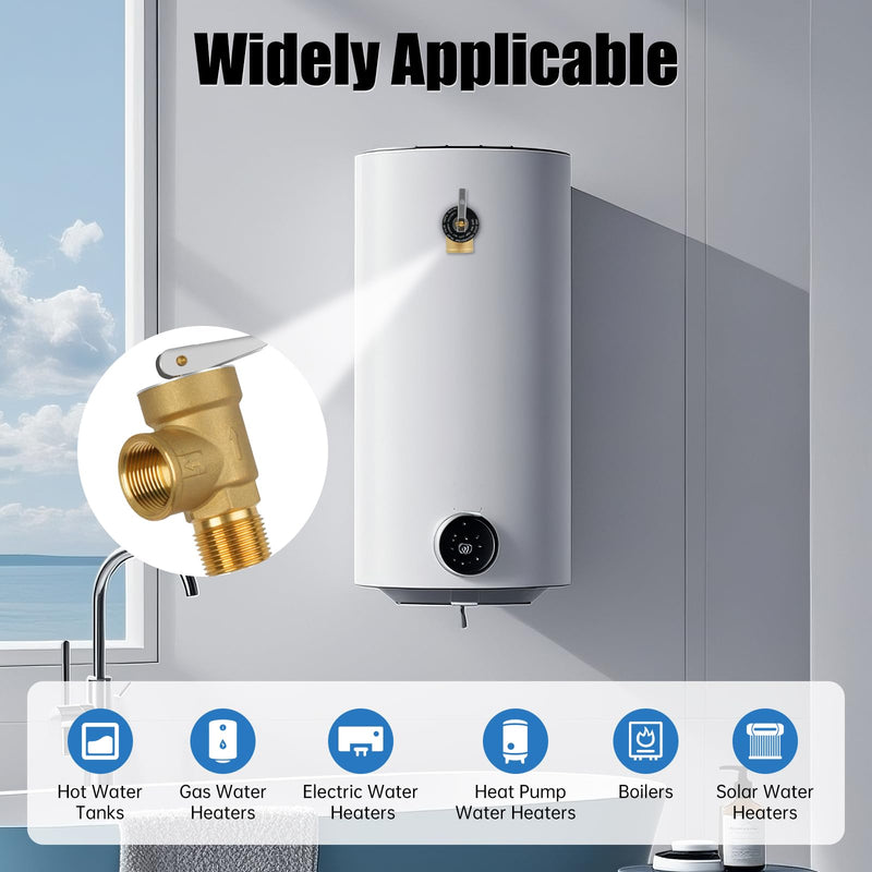210°F 150 Psi Temperature and Pressure Relief Valve Automatic with Extension Probe and Lever, 3/4"NPT Pressure Relief Valve, All Brass Body, CSA LISTED