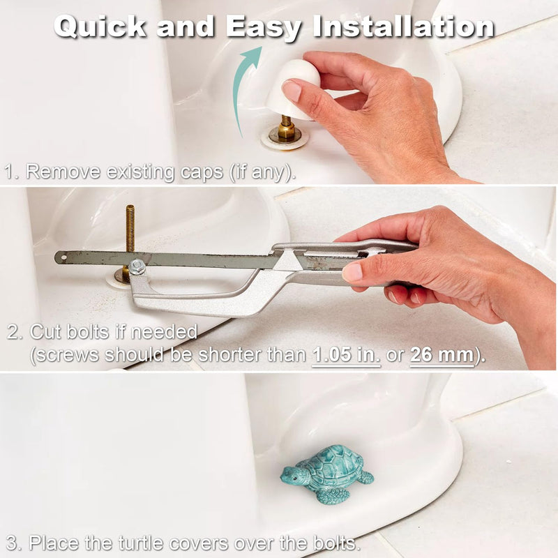 Turtle Toilet Bolt Caps Decorative Toilet Screw Cover Caps Sea Turtle Bathroom Accessories Decor Covers for Bottom Floor Knob Coastal Home Beach House, Easy to Install 2pcs Teal Turtle