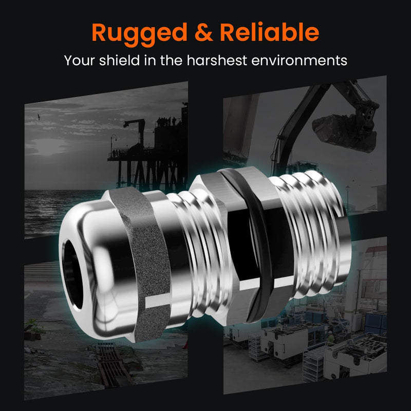 QILIPSU 4pcs 1/2" NPT 304 Stainless Steel Cable Glands, Extended Thread IP68 Strain Relief Waterproof Cord Connector Grommet, Wire Pass Through Grip 4