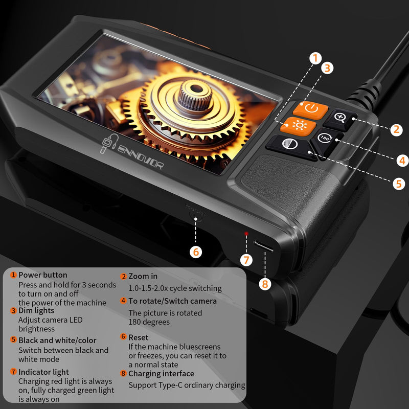 Endoscope Camera with Light, 1920P HD 4.3" Display Borescope Camera with 8 Adjustable LED Lights, 16.5ft Semi-Rigid Snake Camera with Light, IP67 Waterproof Inspection Camera, Cool Gadgets for Men