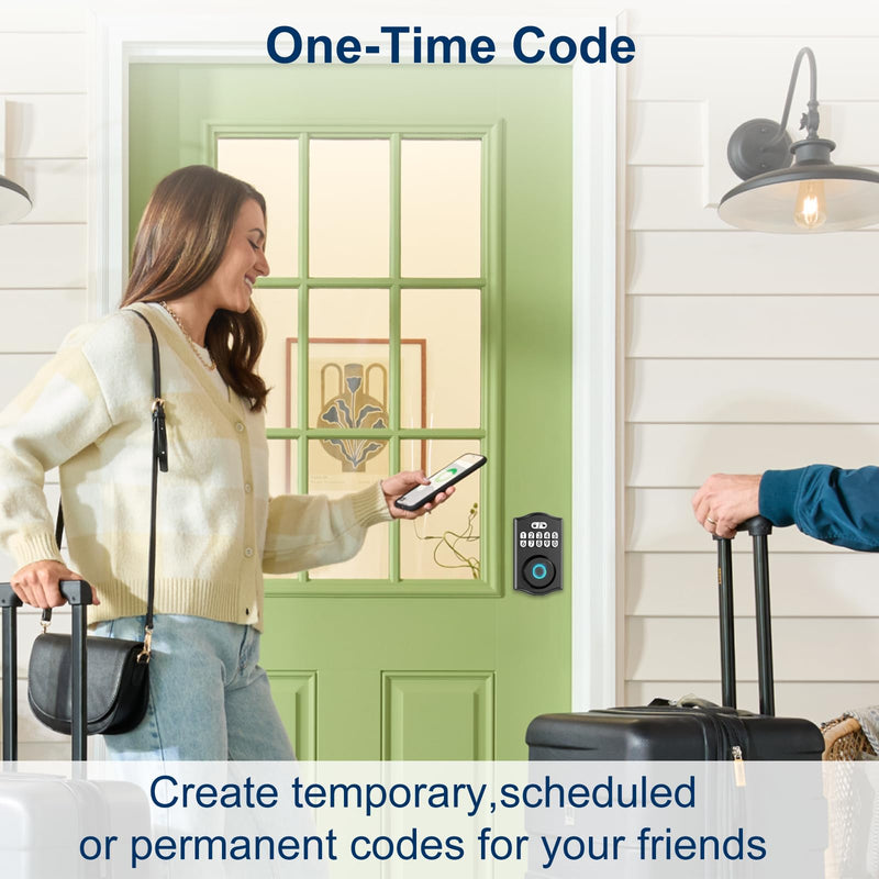 Smart Door Lock - Keyless Entry with Fingerprint/Bluetooth APP Control/Password, Auto Lock, One Time Code, Black