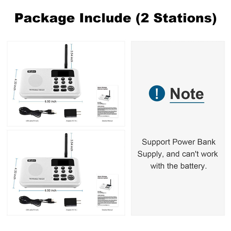 Wuloo Intercoms Wireless for Home 1 Mile Range 22 Channel 100 Digital Code Display Screen, Wireless Intercom System for Home House Business Office, Room to Room Intercom Communication(2Station, White) 2 units set white