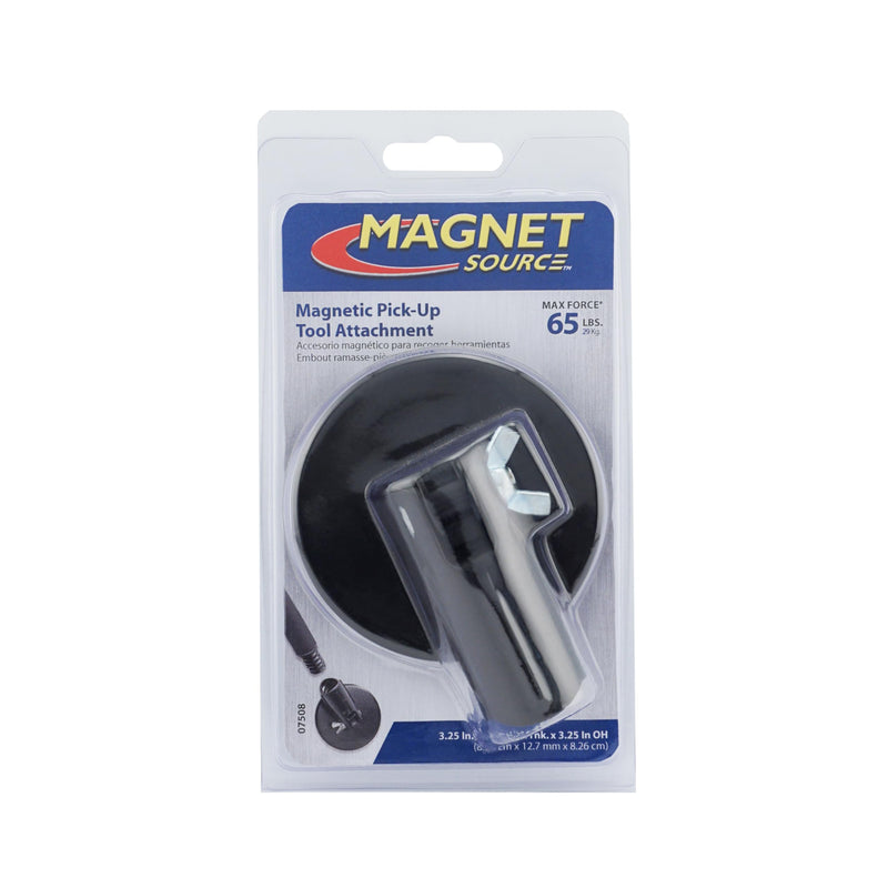 Magnetic Pick-Up Tool Attachment, 3.20" Diameter, 0.440" Thick Magnet Assembly with Acme-Threaded Attachment for Standard Broom Handle, 65 Pounds Pull, 1 Each