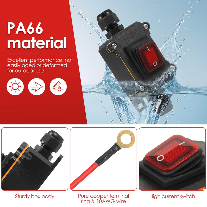 3PC 12V Waterproof Inline Power Switch Set-IP67 Weatherproof Inline Switch,10AWG with Wire & Without Wire Electrical Switch for Automotive,Outdoor Light,Home Appliance (2 No-Wire + 1 with-Wire)