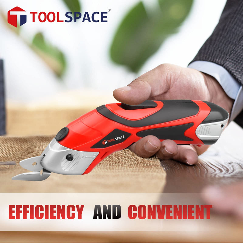 Cordless Electric Scissors with Two Blades, TOOLSPACE Electric Cardboard Cutter Electric Fabric Scissors for Cutting Fabric, 4V Lithium-Ion Rechargeable Battery, Easy Carry and Fast Charging Red/Black