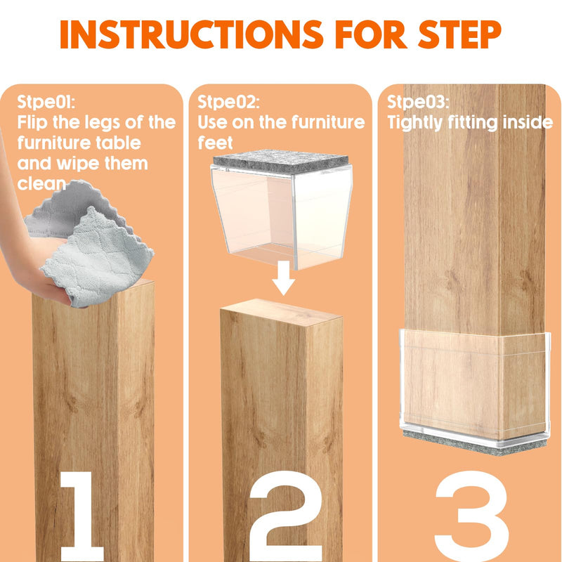 Rectangle Chair Leg Protectors for Hardwood Floors,16 PCS Silicone Covers to Protect Wood Tile Floors Felt Pads Furniture Leg Caps Reduce Noise. Easy to Move.(Clear,0.75 x 1 Inch,Rectangular) Clear (0.75 x 1")Rectangle