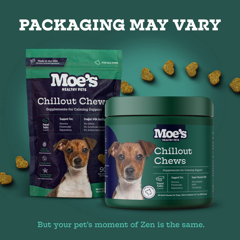 Moe’s Hemp Calming Chews for Dogs - Helps Aid with Storms, Fireworks, Chewing, Barking, Travel, Stress, Anxiety & Separation Anxiety - Tryptophan + Chamomile - Made in The USA - (Peanut Butter) Peanut Butter - PawsPlanet Australia