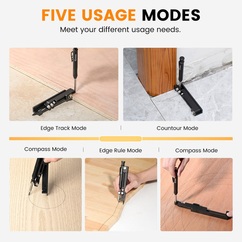 Saker Multi-function Scribing Tool- Construction Pencil- Aluminum Alloy Scribe Tool with Deep Hole Pencil,DIY Woodworking Scribe Gauge Scriber Line Maker Measuring Tool,Gifts For Men(BLACK)