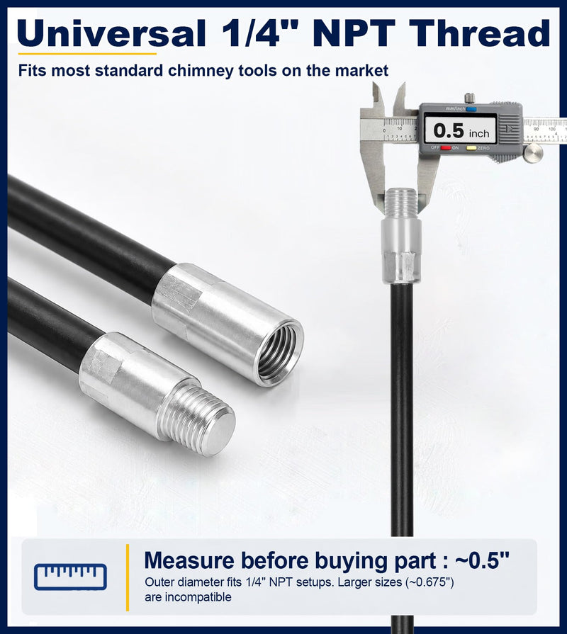 18FT Fiberglass Chimney Cleaning Rod Kit, 1/4" NPT Fittings for Cleaning Straight Chimney Pipes and Flue, 3FT * 6Pcs(Without Brush) 18FT