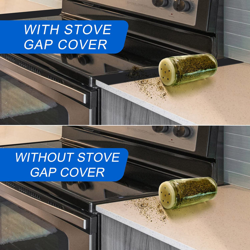 Silicone Stove Counter Gap Cover (2 Pack),Easy Clean Heat Resistant Wide & Long Kitchen Stove Gap Filler,Seals Spills Between Counters, Oven, Stovetops, Washing Machines, Washer, Dryer(25in, Black) 25 inches