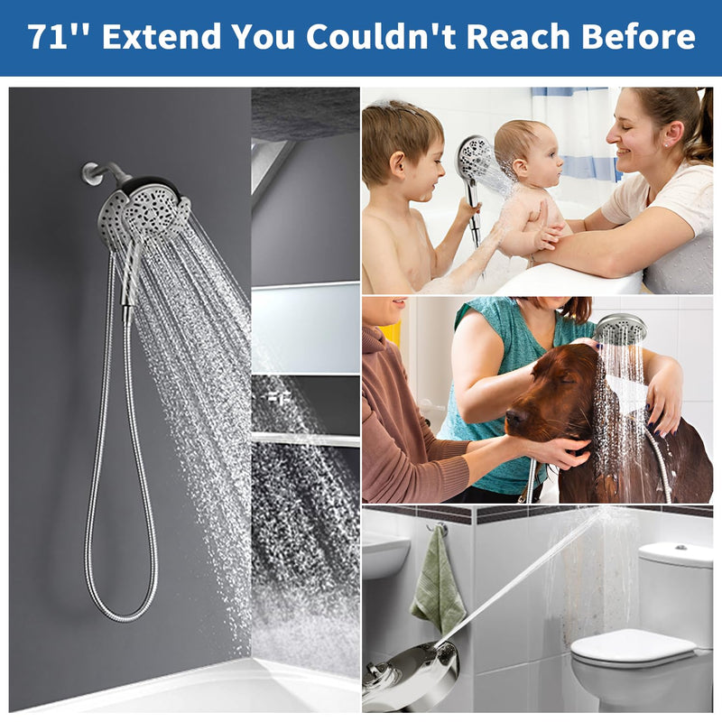 GRICH Shower Hose Extra Long: 71 Inch Metal Cord High-Density Anti-Leak Stainless Steel Shower Head Hose Replacement, Ultra-Flexible & Durable Bathroom Pipe with Brass Insert & Nut, Brushed Nickel
