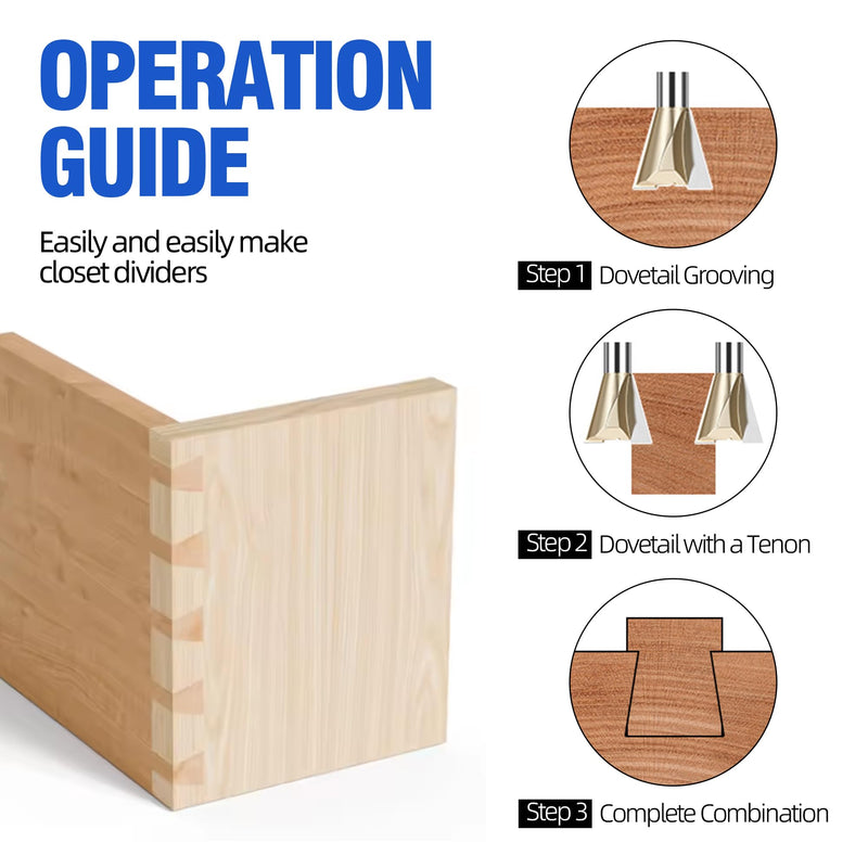 HUHAO 1/2 Inch Shank Dovetail Router Bit,1-1/4" Dia Half-Blind & Through Dovetail Bits Carbide Wood Joints Cutter Tool for Making Boxes Drawers Chests 1/2*1-1/4
