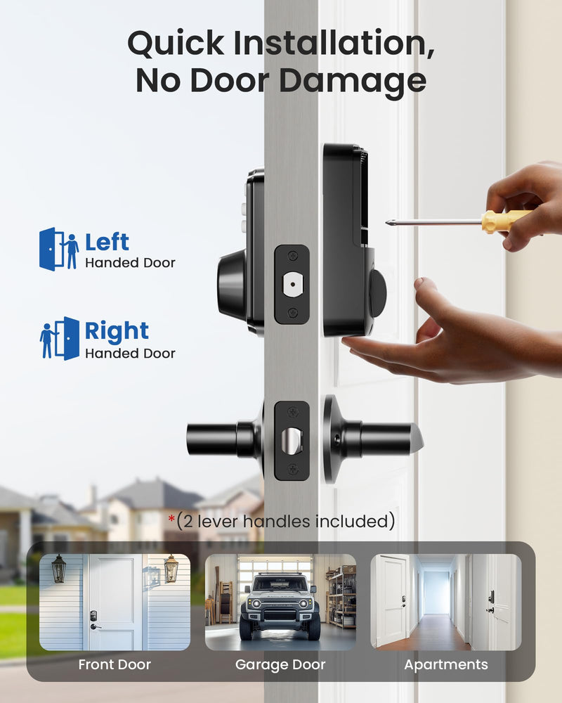 Veise Keyless Entry Door Lock with 2 Lever Handles - Electronic Keypad Deadbolt, Easy Installation Digital Smart Front Door Lock Set, Matte Black Door Lever