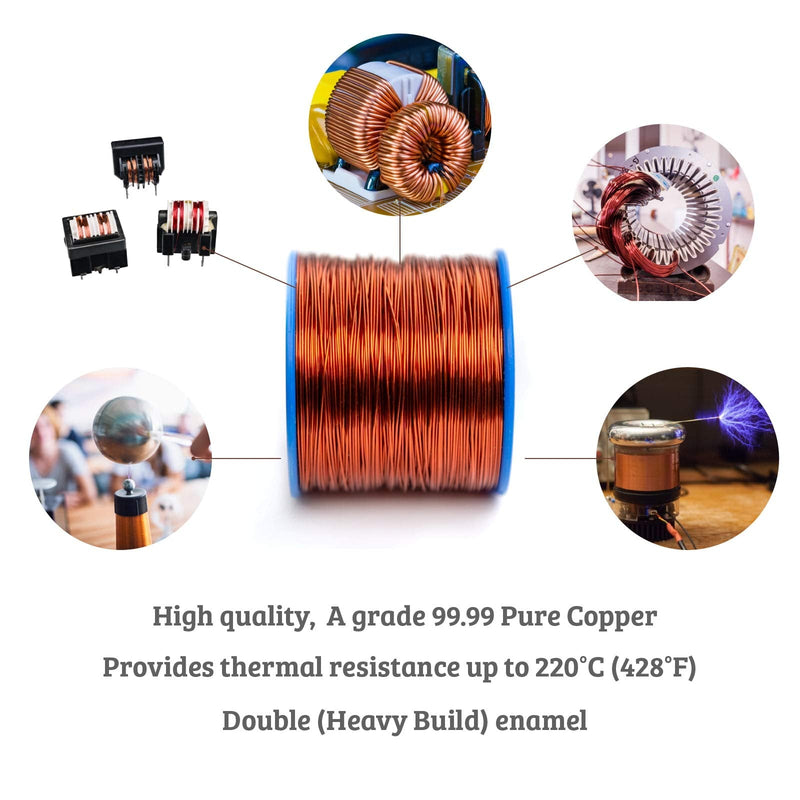 18 AWG - 1 lb (202 feet) 99.9% Pure Copper Wire, Enameled Magnetic Wire for Motor, Transformer, Magnetic Coil, & Electroculture Gardening, Winding Magnet Wire - 220°C (428°F) Thermal Class 18 AWG
