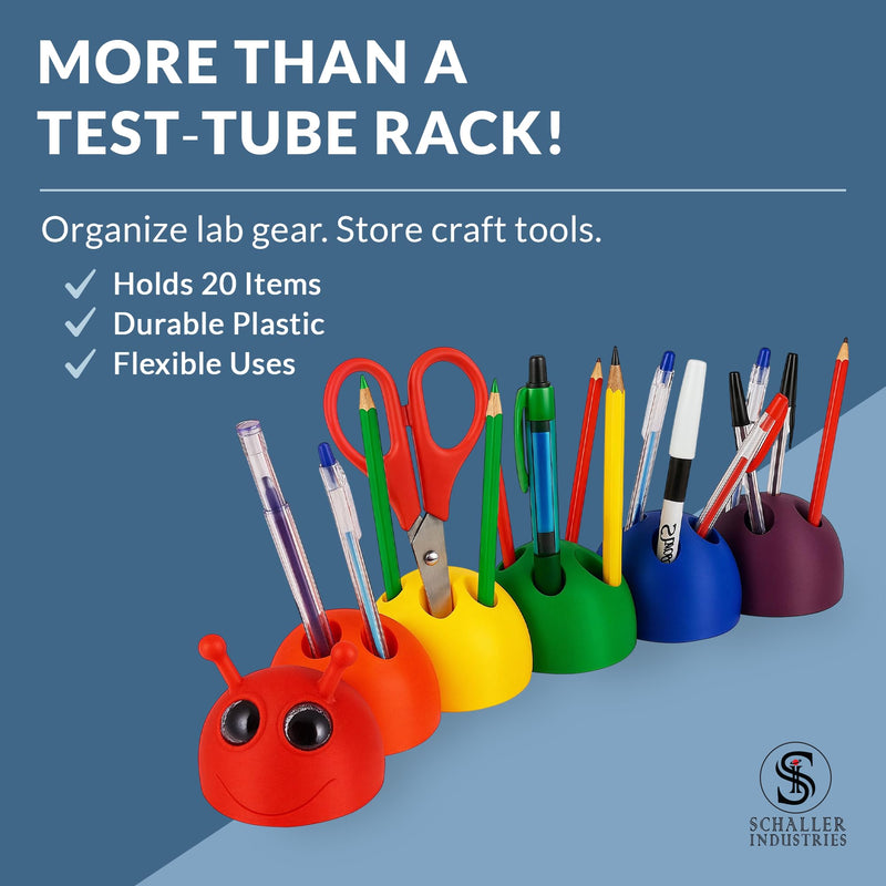 S I Schaller Industries Rainbow Caterpillar Test Tube Holder, 13mm - Veterinary Blood Test Tube Rack, Holds 20 Vials, Compact Fun Design Organizer for Pediatric and Veterinary Use 13mm Tube Size