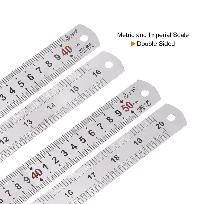HARFINGTON Metal Straight Ruler Set 16 Inch 20 Inch Precision Stainless Steel Rulers CM Inch Scale Metal Rulers for Woodworking Sewing Crafting 20-inch 16-inch