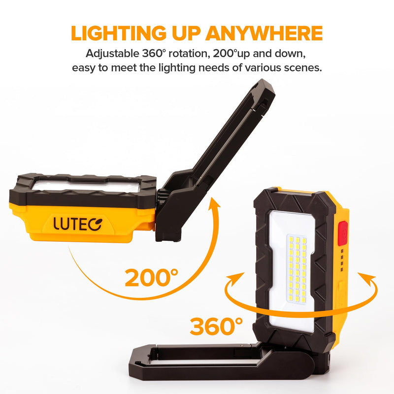 LUTEC Rechargeable Work Light, 1000 Lumens LED Magnetic Light with Magnetic Base and Hanging Hook，360°Rotate and 200°Swivel for Car Repair, Emergency and Camping