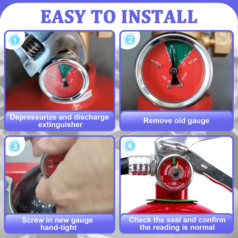 5PCS 100 PSI Pressure Gauge for Portable Water Fire Extinguishers Compatible with Amerex, Ansul, Badger, Stainless Steel Water Fire Extinguisher Replacement Part, 1/8" NPT Thread, Red Dial