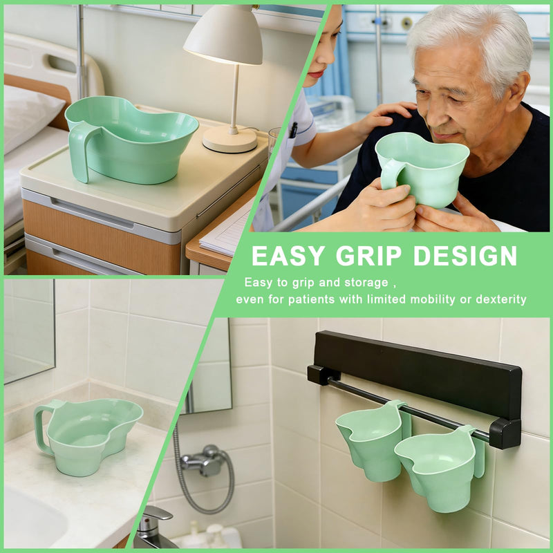 Green Emesis Basin with Handle - Kidney Shape Spit Cup Bed Mouthwash Cup - Elderly Toothbrushing Basin, Portable Mouth Wash Basin for Elderly Bedridden Patients, 880cc