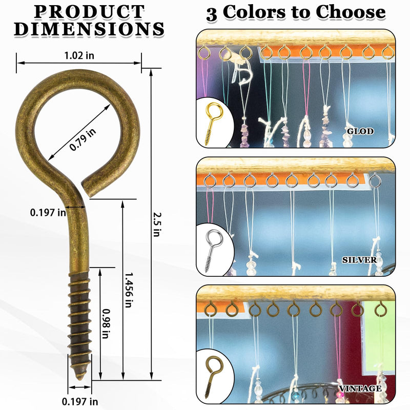 YGAOHF 18 Pack 2.5 Inch Eye Hooks Screw - 200Lbs Capacity, Stainless Steel Eye Bolts Screw in Heavy Duty, Indoor & Outdoor Use (Vintage) Vintage