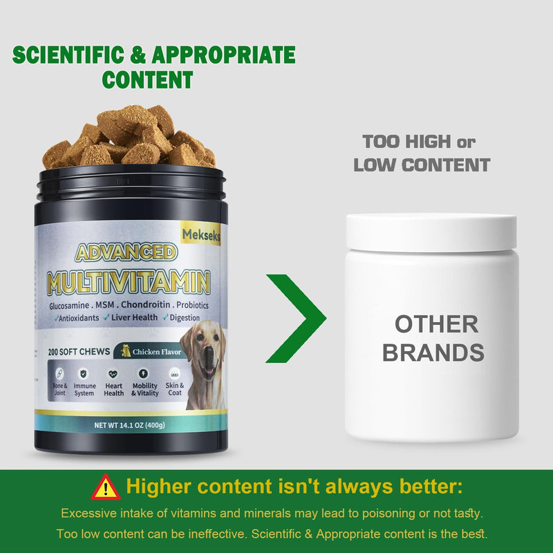 Advanced 24-in-1 Multivitamin Chews for Dogs - 200 Soft Chewable All-in-One Vitamin Support Supplement for Dog Skin Coat Itch Relief, Joints, Gut Health, 12 Essential Vitamins Treats with Omega-3 Golden