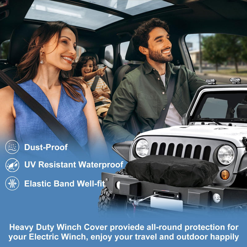 Winch Cover, Winch Cover Waterproof, Heavy Duty 600D Oxford Fabric Winch Covers for 8500-17500 lbs Electric Winch, Dustproof Sunproof UV Resistant Tear Resistant Durable, 22″ x 9.8″ x 7.5″