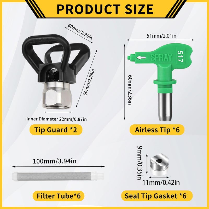 15 Pcs Sprayer Tips Set,7 Pcs High Pressure Reversible Spray Nozzle Tips,2 Pcs Tip Guards with 6 Paint Spray Gun Filter,Compatible with Titan/Wagner 351 Series Spray Tips (517,621,211,313,415,515) 517,621,211,313,415,515
