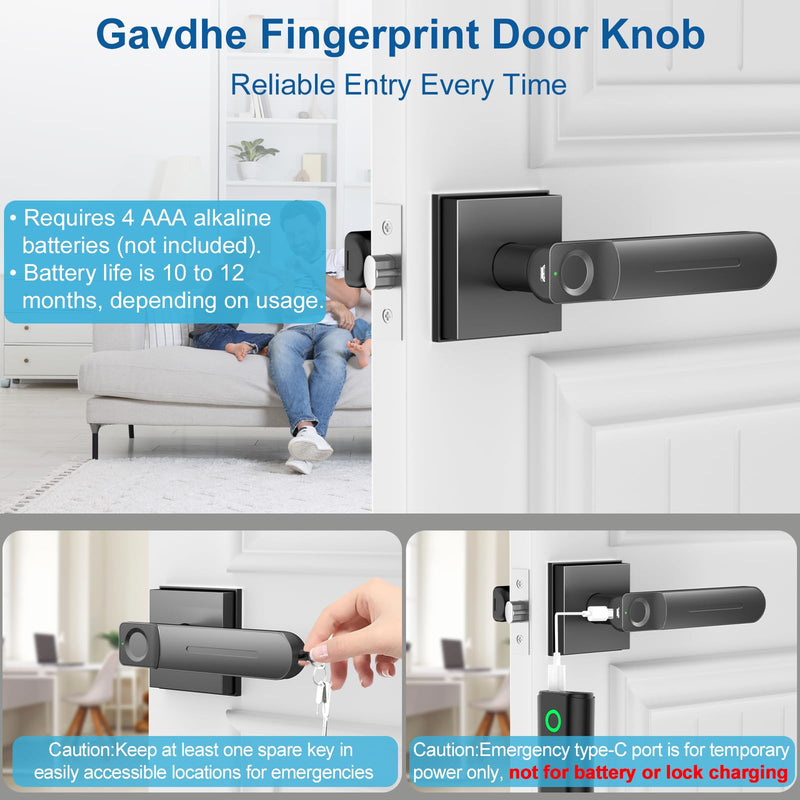 Fingerprint Door Lock & Biometric Door Knob with App – 3-in-1 Keyless Entry Smart Door Lock with Auto-Lock & Interior Lockable, Secure Your Home, Office, Bedroom & Apartment Black