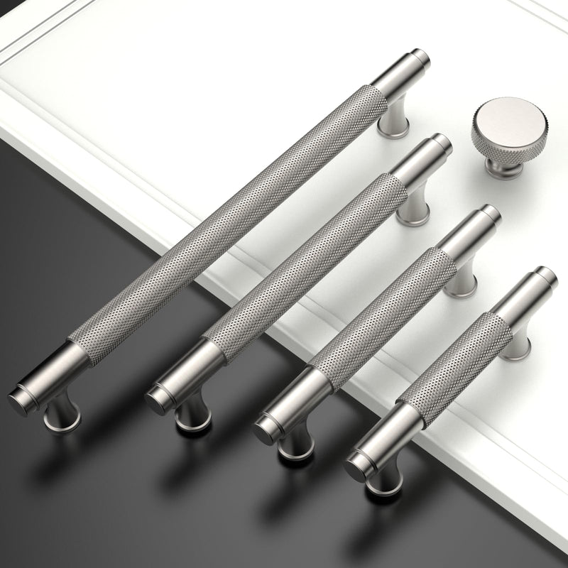 10Pack Brushed Satin Nickel Cabinet Pull,3 Inch(76mm) Hole Centers Kitchen Cabinet Handles Knurled Cabinet Hardware for Cabinets and Drawers 3" Hole Center(76mm) 10 Pack