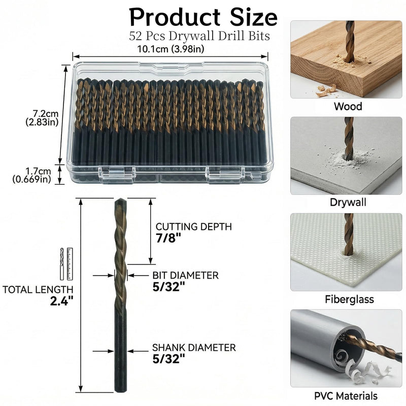 52 Pcs Drywall Router Bits M2 Drywall Cutout Tool 5/32" High Speed Guidepoint Cutting Bits for Power Tools and Spiral Saw